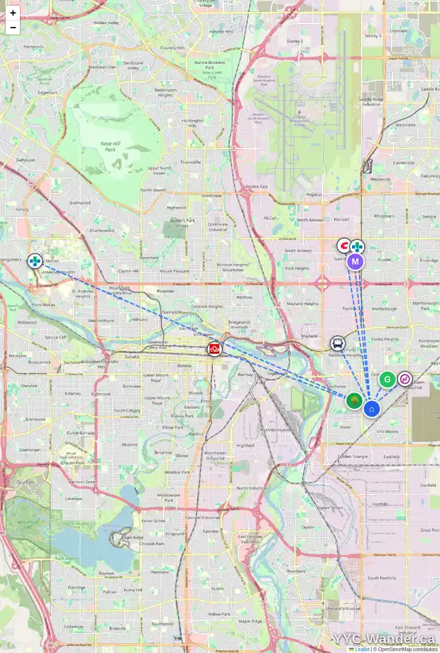 Daily accessibility map for 3928 30 AV SE, Calgary showing nearby schools, grocery stores, parks, LRT stations and nearby amenities