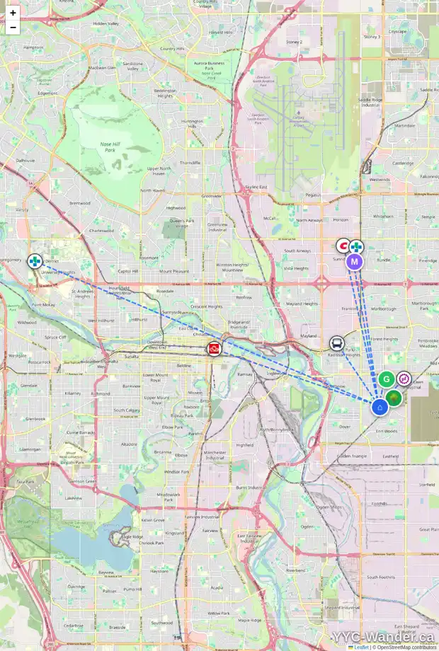 Daily accessibility map for 3010 DOVER RD SE, Calgary showing nearby schools, grocery stores, parks, LRT stations and nearby amenities