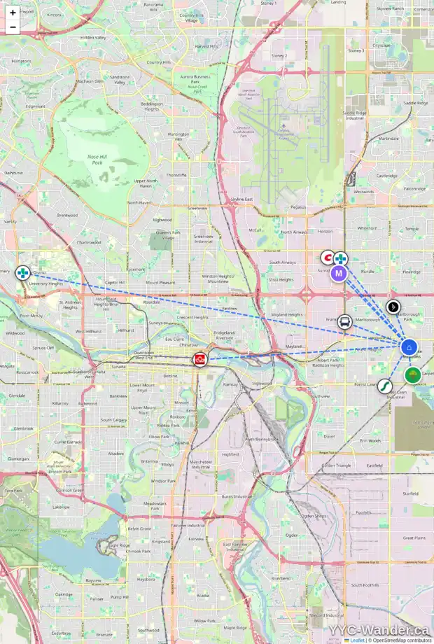 Daily accessibility map for 36 PENWORTH PL SE, Calgary showing nearby schools, grocery stores, parks, LRT stations and nearby amenities