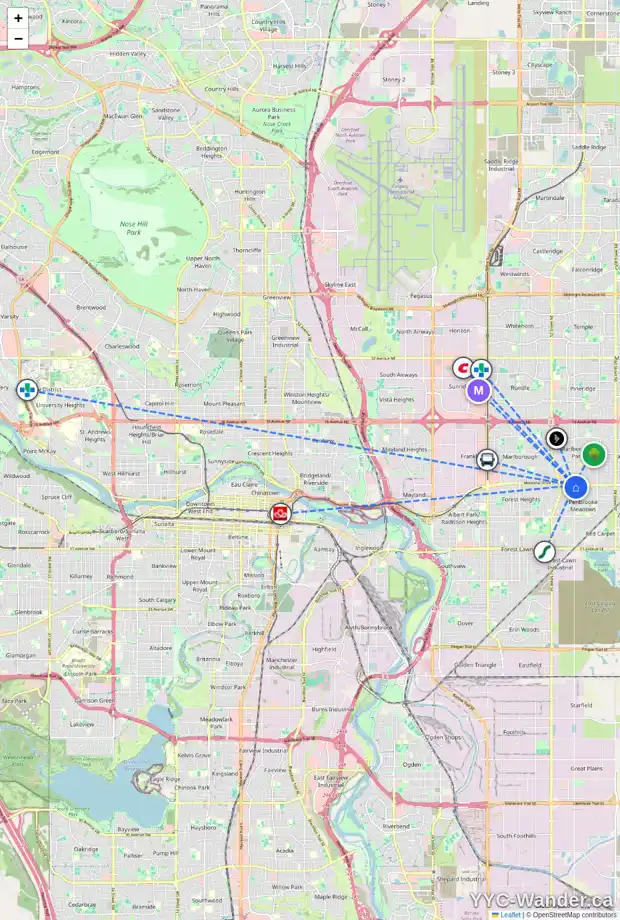 Daily accessibility map for 203 PENWORTH DR SE, Calgary showing nearby schools, grocery stores, parks, LRT stations and nearby amenities