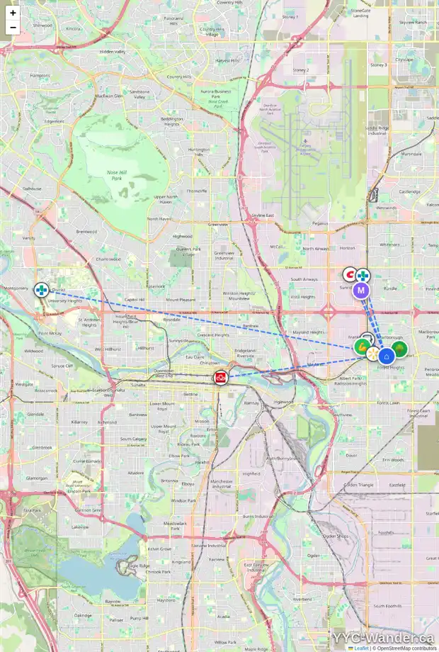 Daily accessibility map for 4228 MARWOOD RD NE, Calgary showing nearby schools, grocery stores, parks, LRT stations and nearby amenities