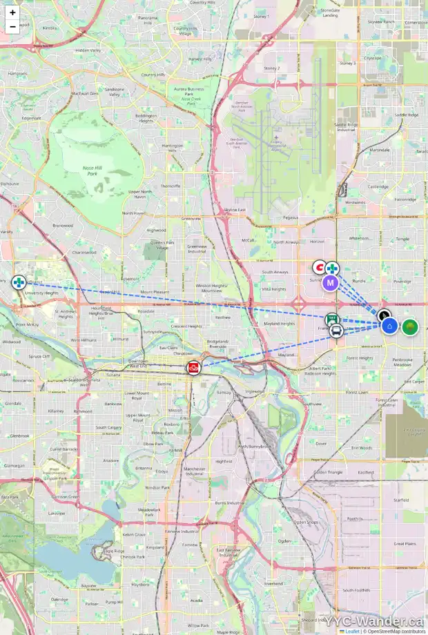 Daily accessibility map for 252 MADEIRA PL NE, Calgary showing nearby schools, grocery stores, parks, LRT stations and nearby amenities