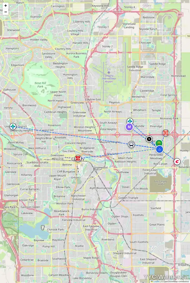 Daily accessibility map for 79 6103 MADIGAN DR NE, Calgary showing nearby schools, grocery stores, parks, LRT stations and nearby amenities