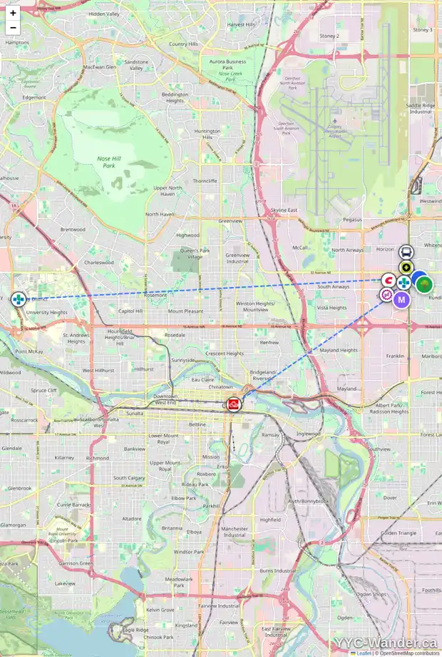 Daily accessibility map for 3112 RUNDLELAWN RD NE, Calgary showing nearby schools, grocery stores, parks, LRT stations and nearby amenities