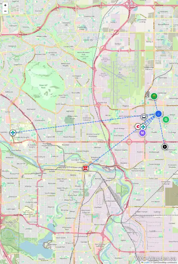 Daily accessibility map for 147 WHITERIDGE PL NE, Calgary showing nearby schools, grocery stores, parks, LRT stations and nearby amenities