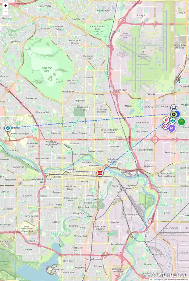 Daily accessibility map for 59 WHITMAN CR NE, Calgary showing nearby schools, grocery stores, parks, LRT stations and nearby amenities