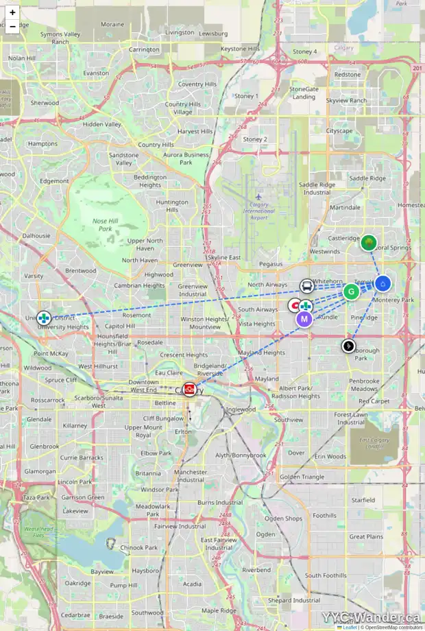 Daily accessibility map for 104 TEMPLESON RD NE, Calgary showing nearby schools, grocery stores, parks, LRT stations and nearby amenities