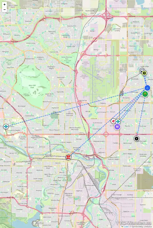 Daily accessibility map for 387 FALTON DR NE, Calgary showing nearby schools, grocery stores, parks, LRT stations and nearby amenities