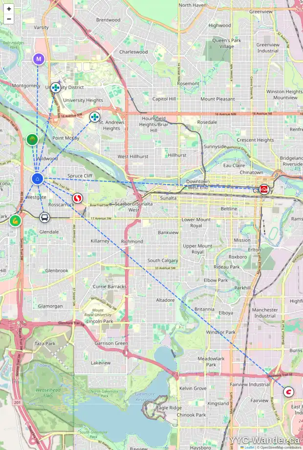 Daily accessibility map for 17 WINSLOW CR SW, Calgary showing nearby schools, grocery stores, parks, LRT stations and nearby amenities