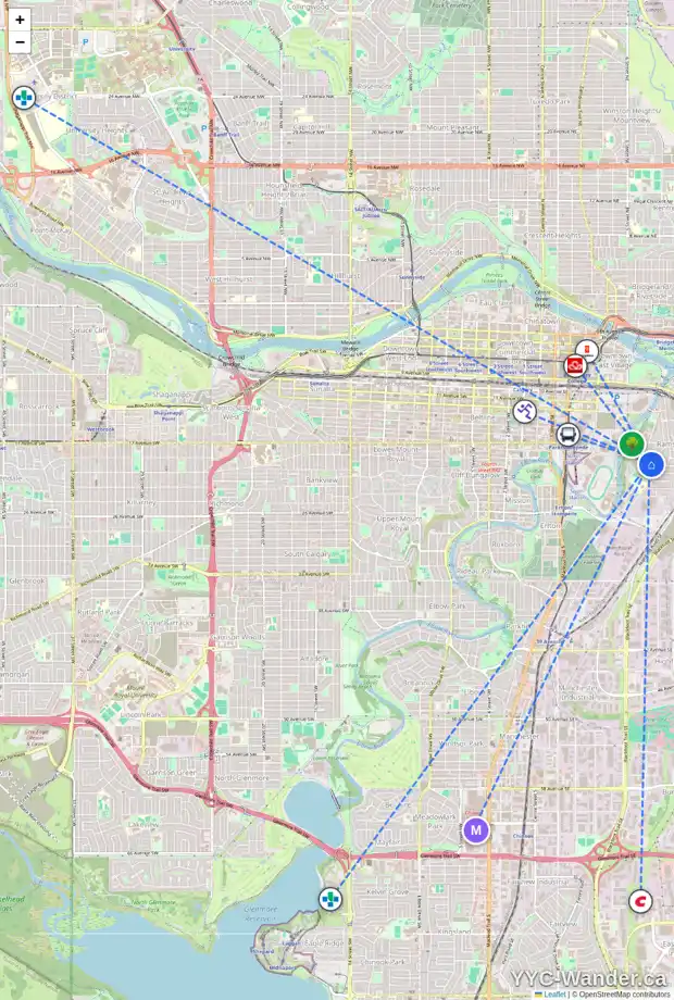 Daily accessibility map for 624 BURNS AV SE, Calgary showing nearby schools, grocery stores, parks, LRT stations and nearby amenities