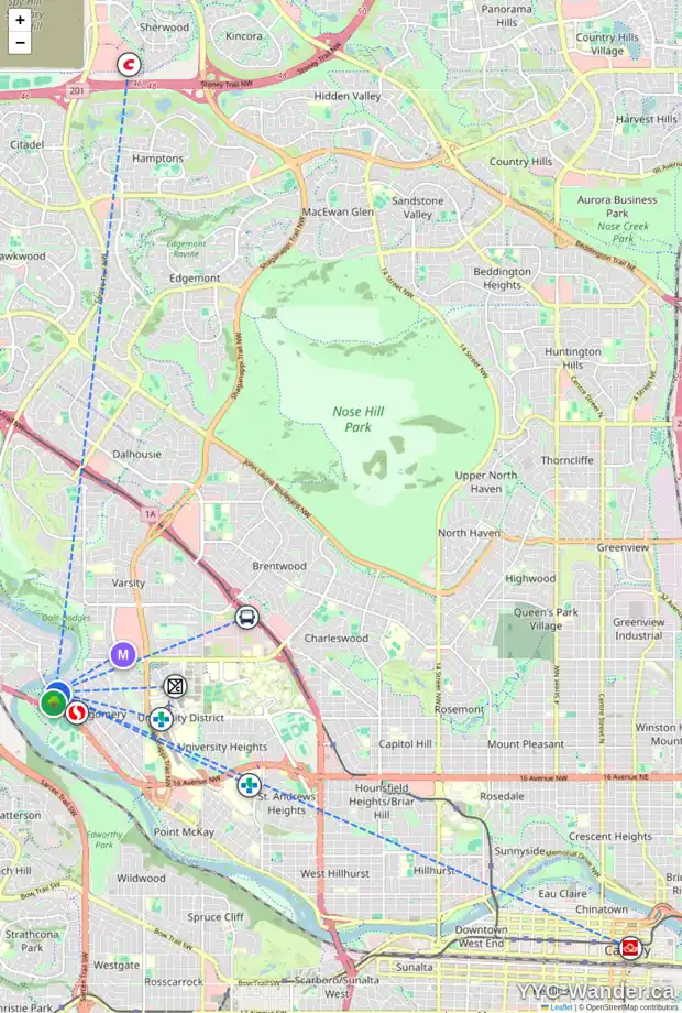 Daily accessibility map for 5248 BOWNESS RD NW, Calgary showing nearby schools, grocery stores, parks, LRT stations and nearby amenities
