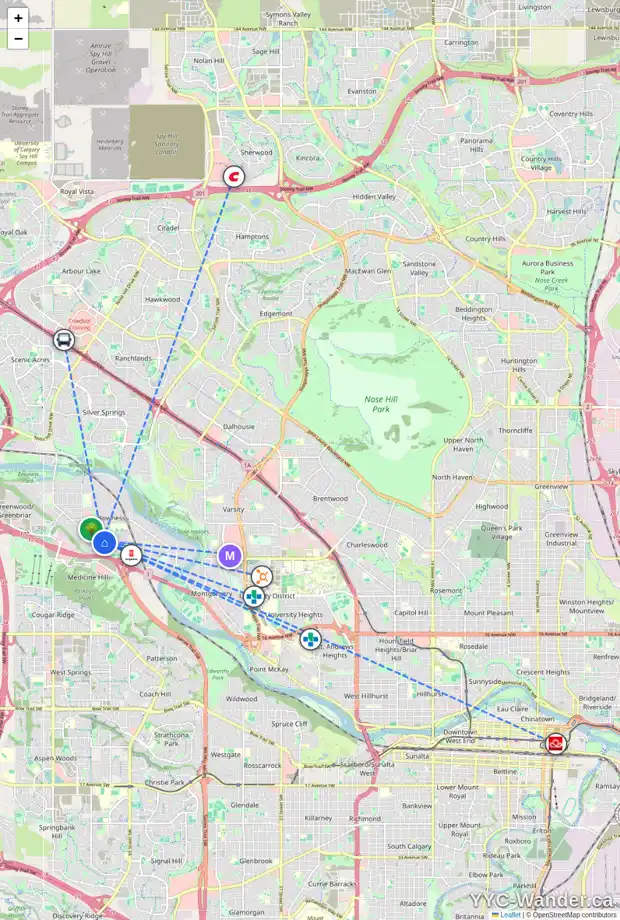 Daily accessibility map for 7516 35 AV NW, Calgary showing nearby schools, grocery stores, parks, LRT stations and nearby amenities