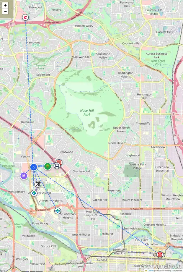 Daily accessibility map for 14 VARDANA PL NW, Calgary showing nearby schools, grocery stores, parks, LRT stations and nearby amenities