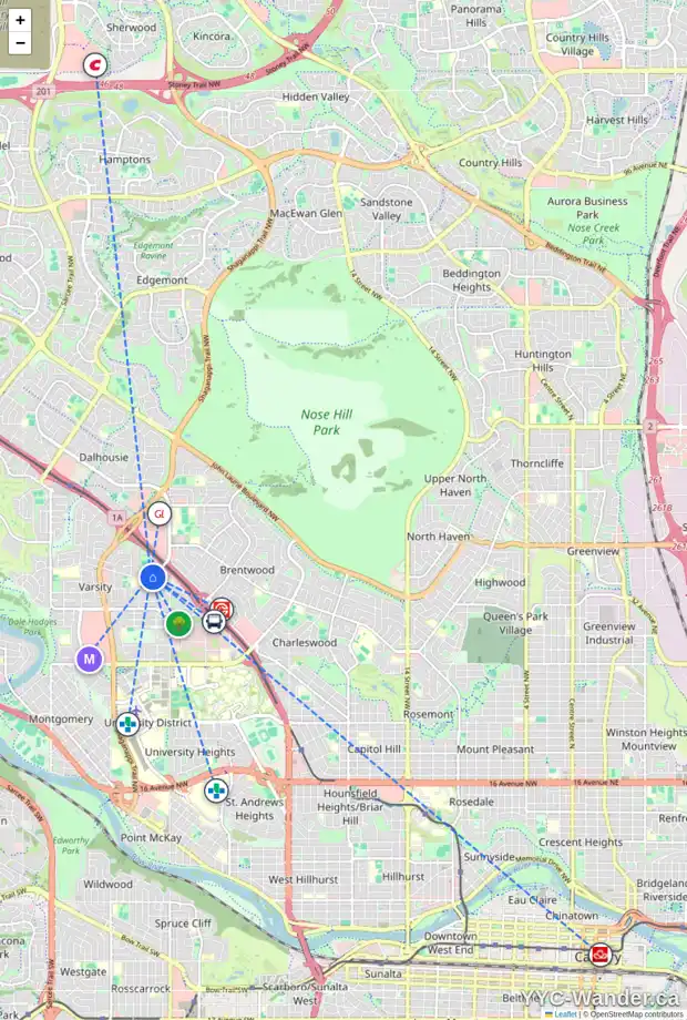 Daily accessibility map for 4429 VISSAR CR NW, Calgary showing nearby schools, grocery stores, parks, LRT stations and nearby amenities