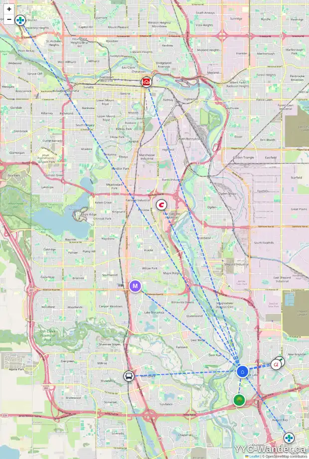 Daily accessibility map for 98 MOUNTAIN PARK CI SE, Calgary showing nearby schools, grocery stores, parks, LRT stations and nearby amenities