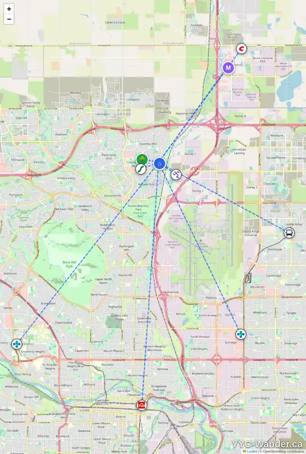 Daily accessibility map for 795 COVENTRY DR NE, Calgary showing nearby schools, grocery stores, parks, LRT stations and nearby amenities