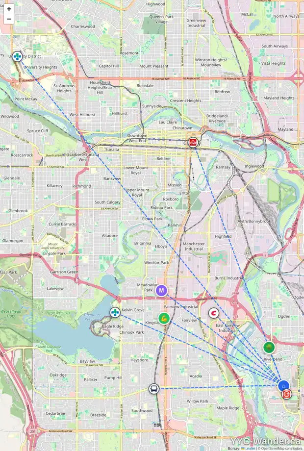 Daily accessibility map for 155 RIVER ROCK CR SE, Calgary showing nearby schools, grocery stores, parks, LRT stations and nearby amenities