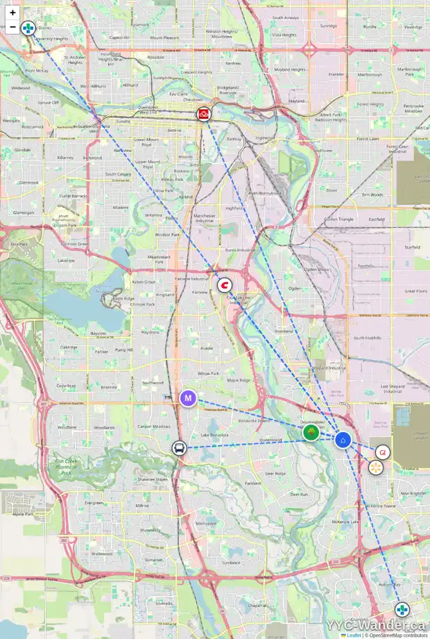 Daily accessibility map for 51 DOUGLASVIEW RD SE, Calgary showing nearby schools, grocery stores, parks, LRT stations and nearby amenities