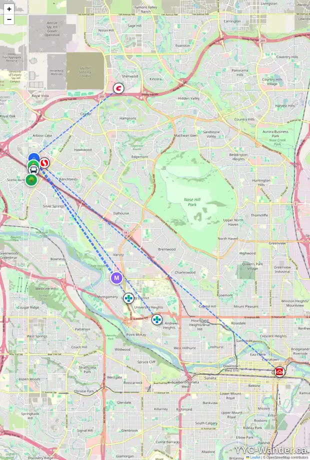 Daily accessibility map for 350 ARBOUR GROVE CL NW, Calgary showing nearby schools, grocery stores, parks, LRT stations and nearby amenities