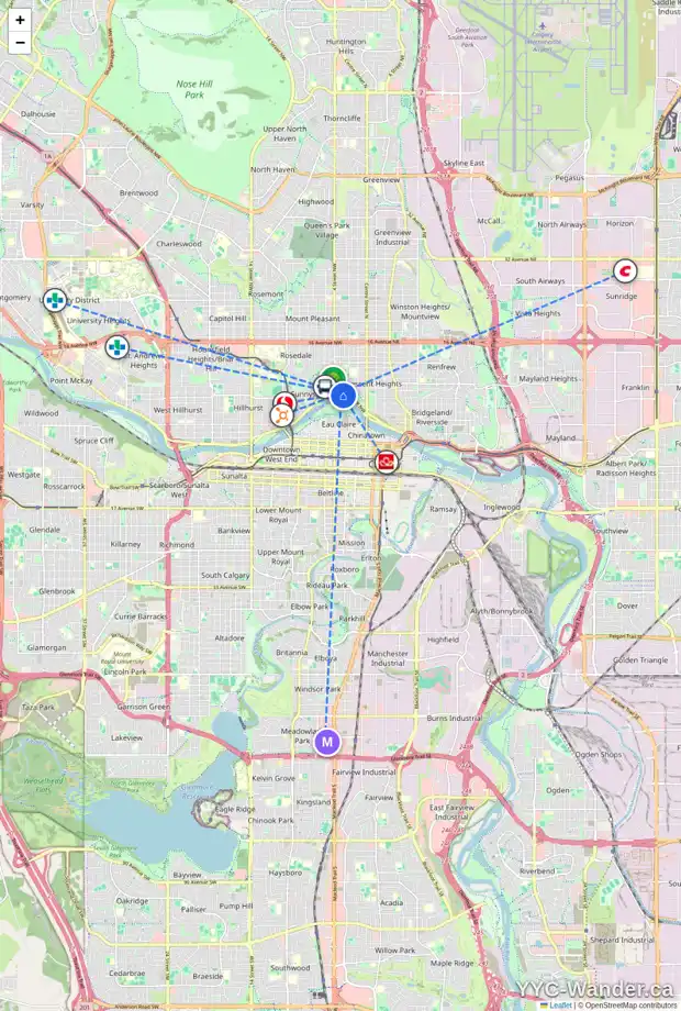 Daily accessibility map for 306R MEMORIAL DR NW, Calgary showing nearby schools, grocery stores, parks, LRT stations and nearby amenities