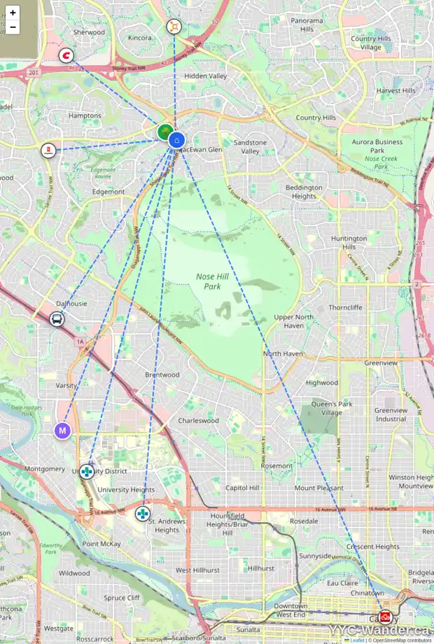 Daily accessibility map for 126 EDGEBROOK PA NW, Calgary showing nearby schools, grocery stores, parks, LRT stations and nearby amenities