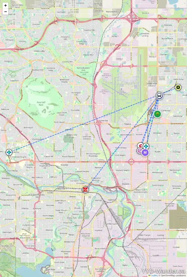 Daily accessibility map for 3 MARTHA'S HAVEN PR NE, Calgary showing nearby schools, grocery stores, parks, LRT stations and nearby amenities