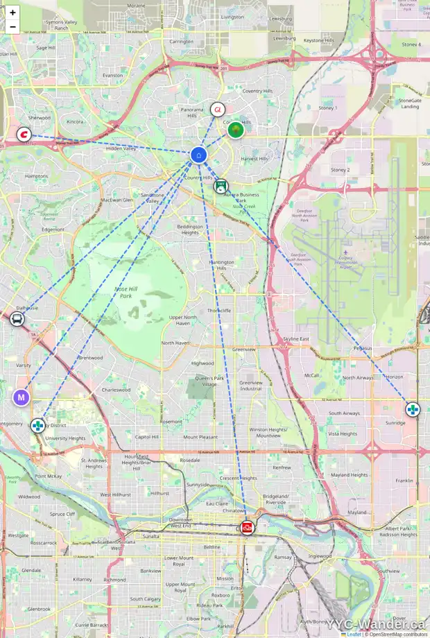 Daily accessibility map for 678 PANORAMA HILLS DR NW, Calgary showing nearby schools, grocery stores, parks, LRT stations and nearby amenities