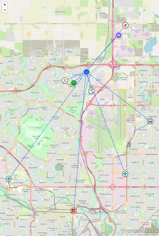 Daily accessibility map for 12791 COVENTRY HILLS WY NE, Calgary showing nearby schools, grocery stores, parks, LRT stations and nearby amenities