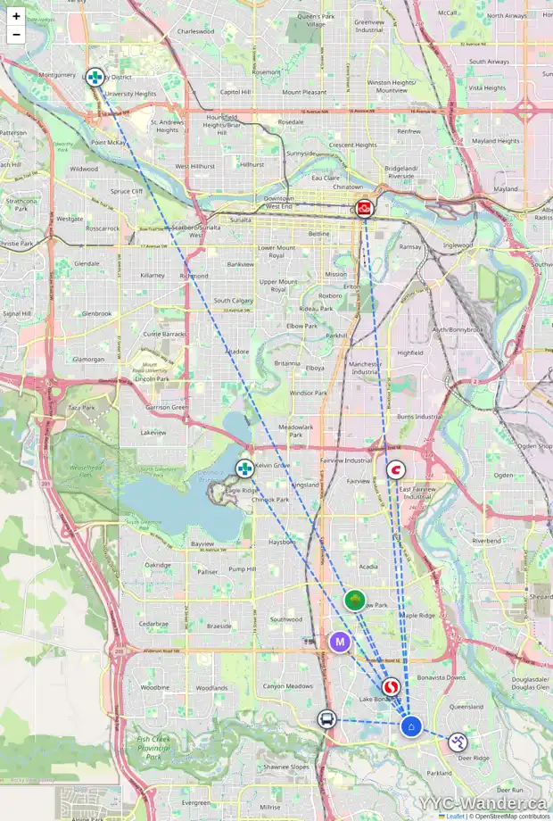 Daily accessibility map for 1624 LAKE BONAVISTA DR SE, Calgary showing nearby schools, grocery stores, parks, LRT stations and nearby amenities