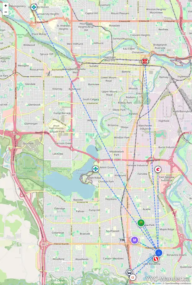 Daily accessibility map for 820 120 AV SE, Calgary showing nearby schools, grocery stores, parks, LRT stations and nearby amenities