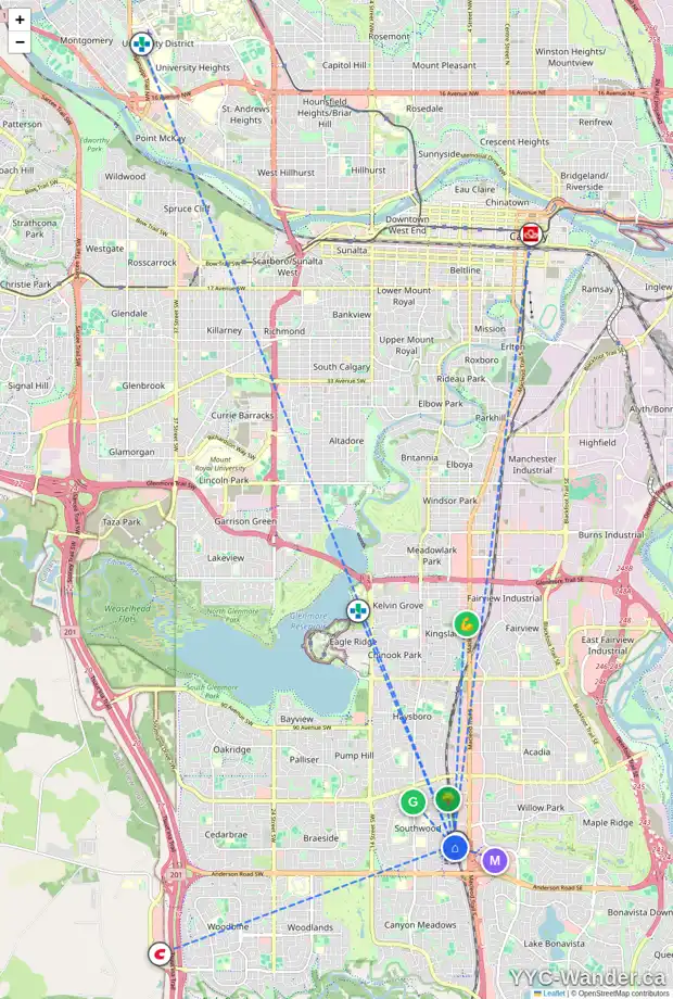 Daily accessibility map for 236 SABRINA BA SW, Calgary showing nearby schools, grocery stores, parks, LRT stations and nearby amenities