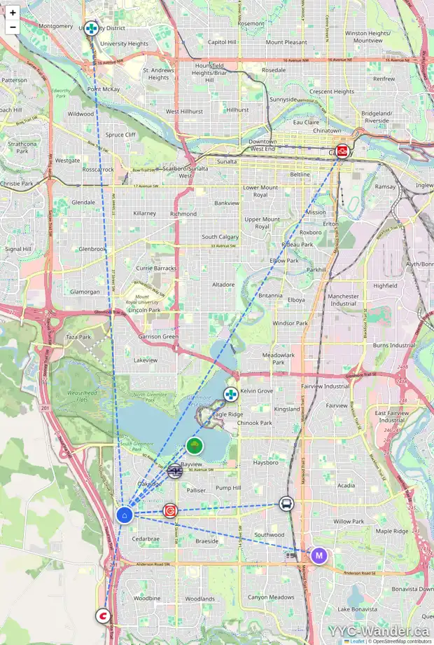 Daily accessibility map for 703 CEDARILLE WY SW, Calgary showing nearby schools, grocery stores, parks, LRT stations and nearby amenities
