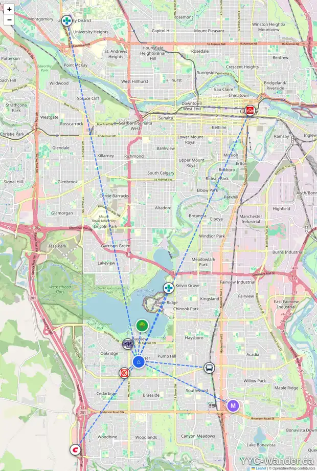 Daily accessibility map for 2336 PALISADE DR SW, Calgary showing nearby schools, grocery stores, parks, LRT stations and nearby amenities