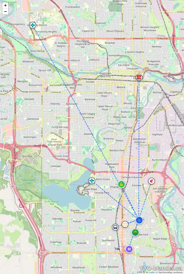 Daily accessibility map for 12 ATLANTA CR SE, Calgary showing nearby schools, grocery stores, parks, LRT stations and nearby amenities