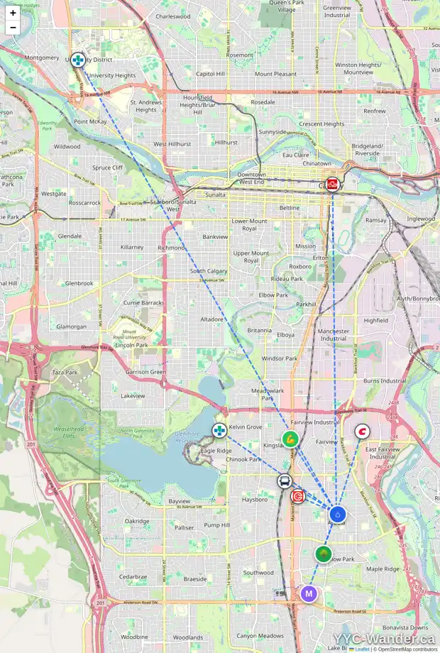 Daily accessibility map for 75 ARMSTRONG CR SE, Calgary showing nearby schools, grocery stores, parks, LRT stations and nearby amenities
