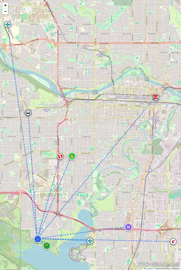 Daily accessibility map for 6931 LIVINGSTONE DR SW, Calgary showing nearby schools, grocery stores, parks, LRT stations and nearby amenities