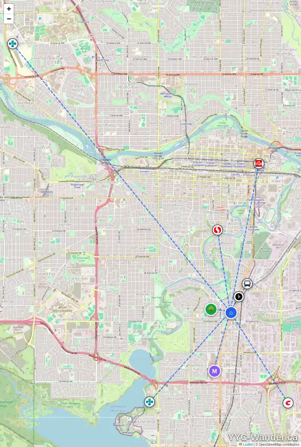 Daily accessibility map for 4712 STANLEY RD SW, Calgary showing nearby schools, grocery stores, parks, LRT stations and nearby amenities