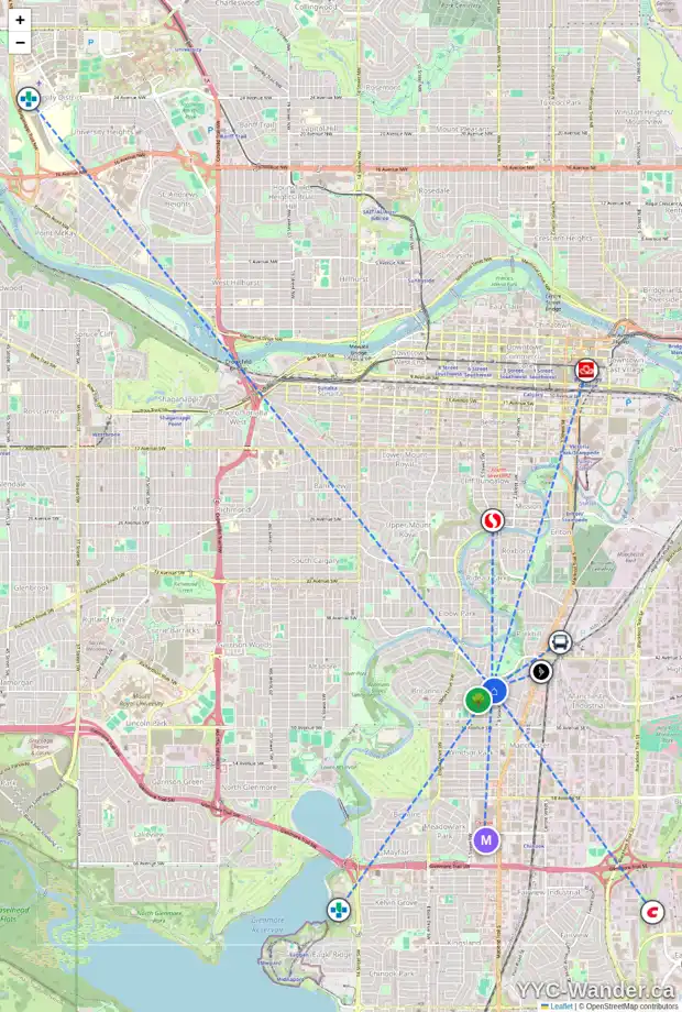 Daily accessibility map for 428 BRUNSWICK AV SW, Calgary showing nearby schools, grocery stores, parks, LRT stations and nearby amenities