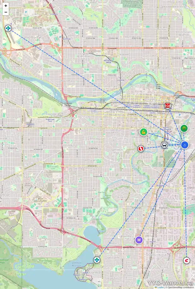 Daily accessibility map for 2325 SPILLER RD SE, Calgary showing nearby schools, grocery stores, parks, LRT stations and nearby amenities