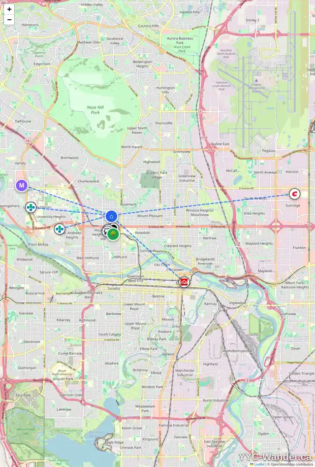 Daily accessibility map for 1735 21 AV NW, Calgary showing nearby schools, grocery stores, parks, LRT stations and nearby amenities