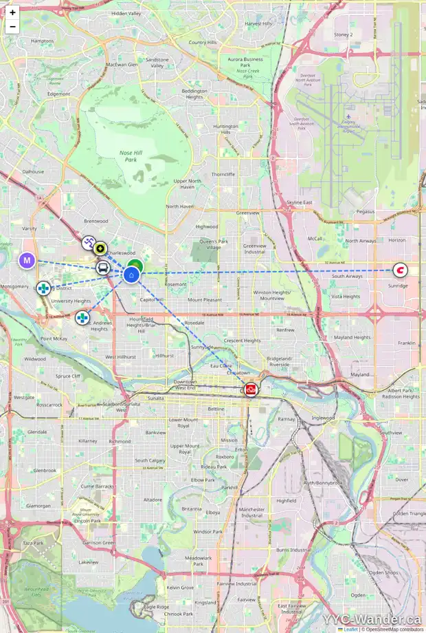 Daily accessibility map for 2732 COCHRANE RD NW, Calgary showing nearby schools, grocery stores, parks, LRT stations and nearby amenities