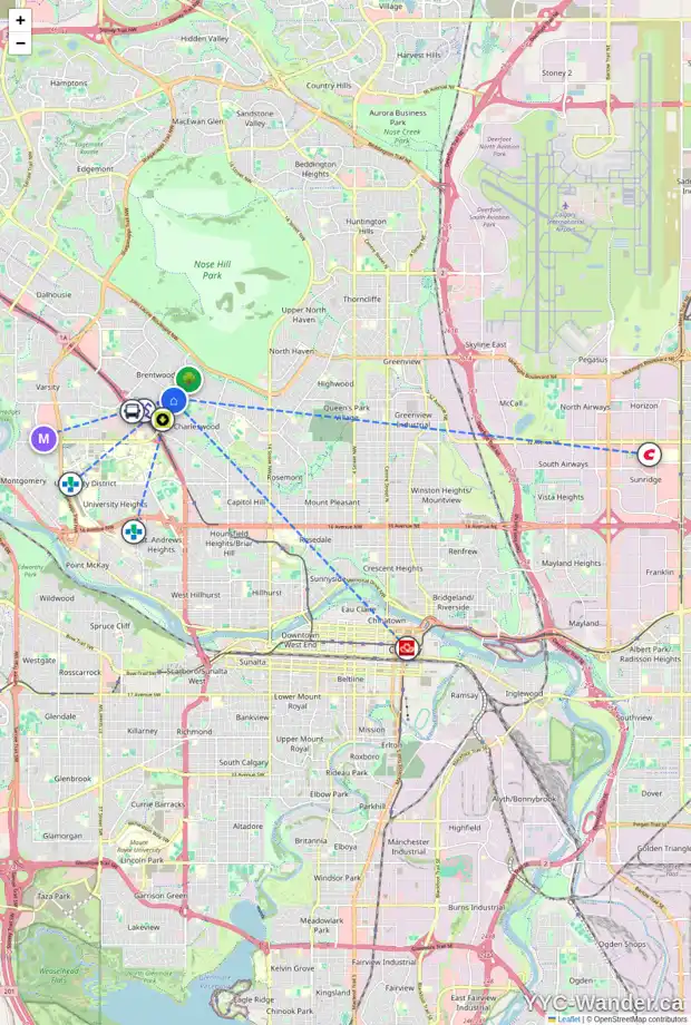 Daily accessibility map for 3920 BRANTFORD DR NW, Calgary showing nearby schools, grocery stores, parks, LRT stations and nearby amenities