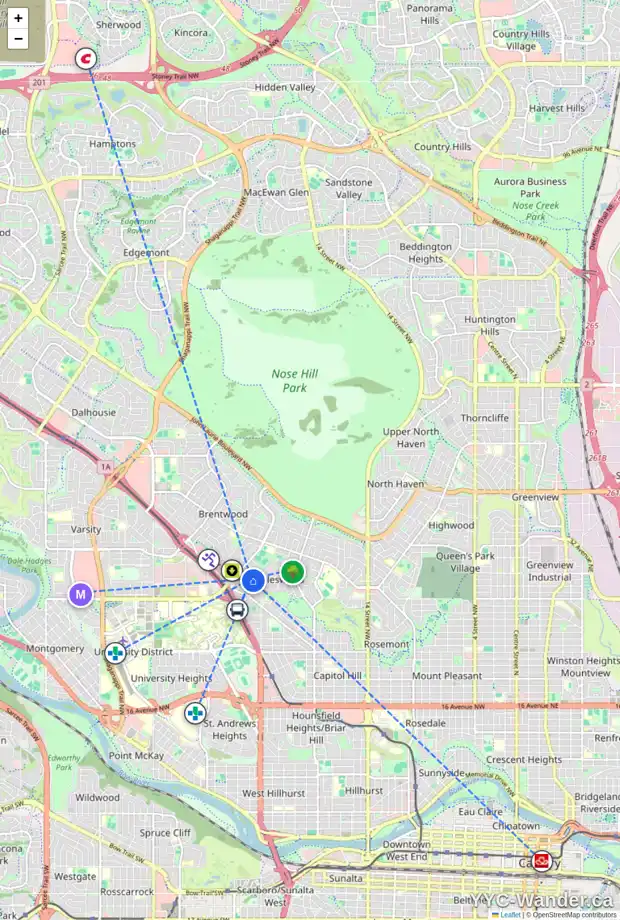 Daily accessibility map for 2523 CHEROKEE DR NW, Calgary showing nearby schools, grocery stores, parks, LRT stations and nearby amenities