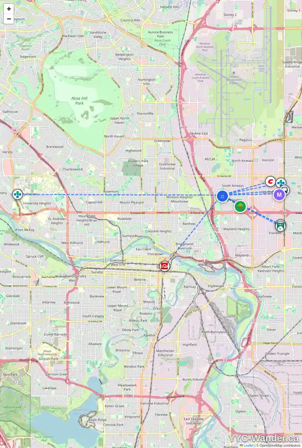 Daily accessibility map for 2428 VISTA ST NE, Calgary showing nearby schools, grocery stores, parks, LRT stations and nearby amenities
