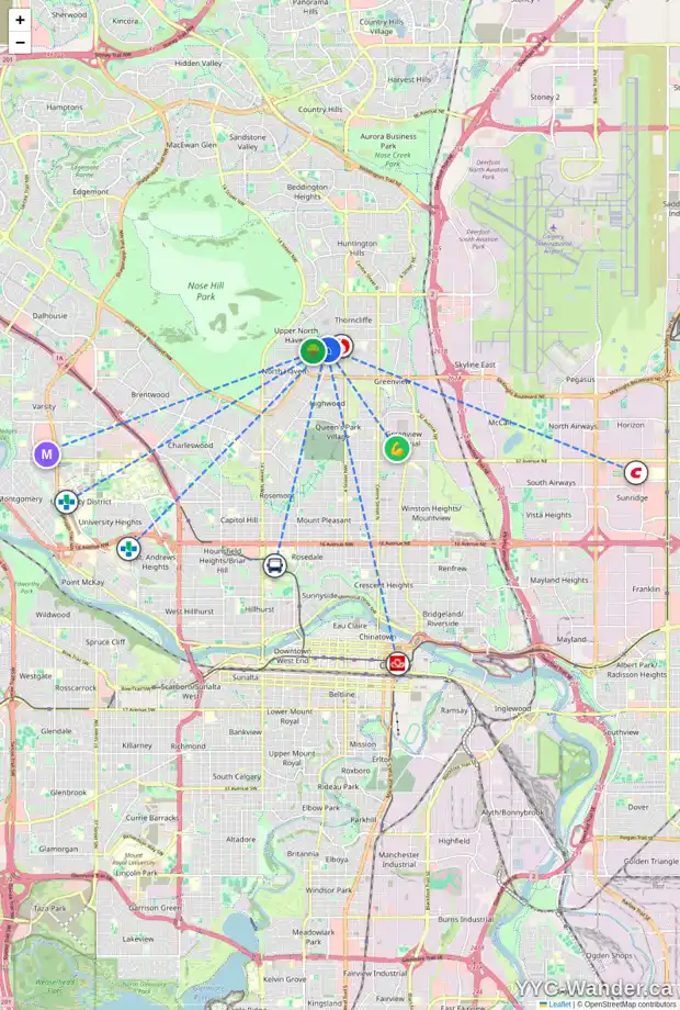 Daily accessibility map for 723 TRAFFORD DR NW, Calgary showing nearby schools, grocery stores, parks, LRT stations and nearby amenities