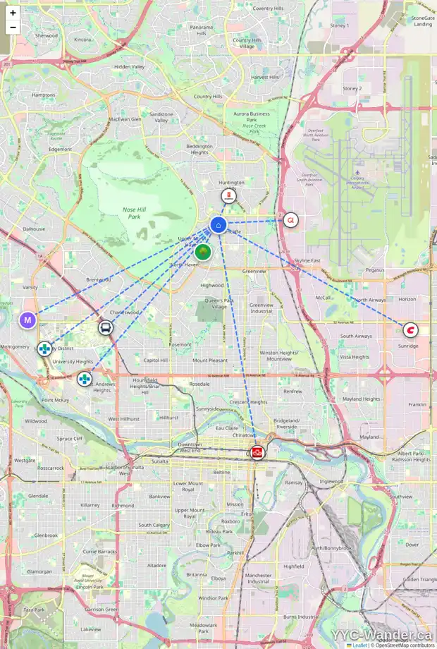 Daily accessibility map for 6228 THORNABY WY NW, Calgary showing nearby schools, grocery stores, parks, LRT stations and nearby amenities
