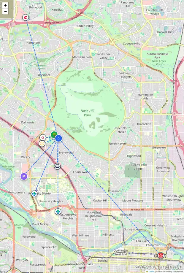 Daily accessibility map for 5215 BARRON DR NW, Calgary showing nearby schools, grocery stores, parks, LRT stations and nearby amenities
