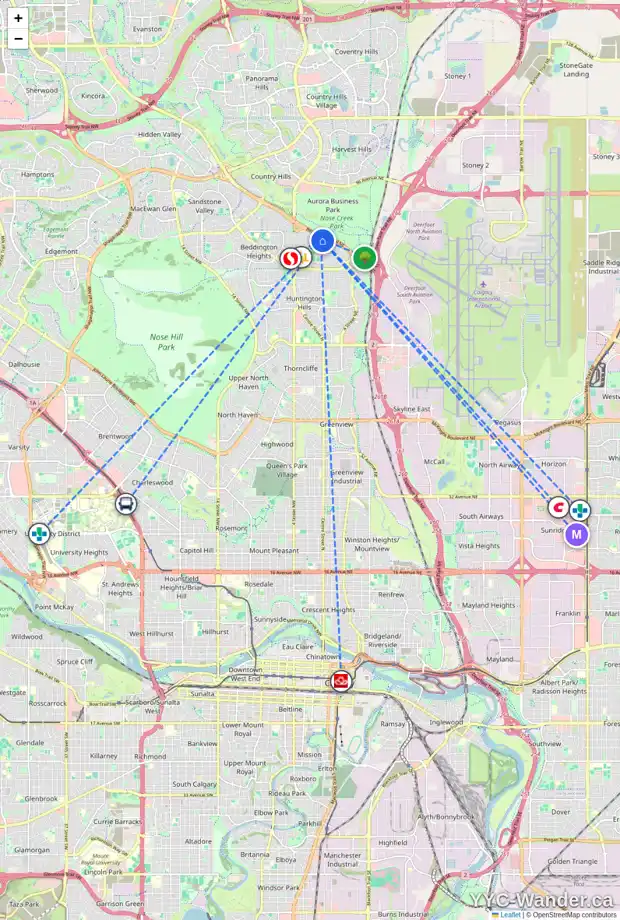 Daily accessibility map for 108 BEDDINGTON CI NE, Calgary showing nearby schools, grocery stores, parks, LRT stations and nearby amenities