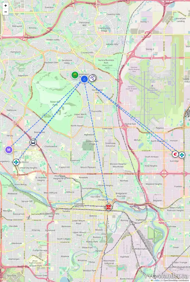 Daily accessibility map for 984 BERKLEY DR NW, Calgary showing nearby schools, grocery stores, parks, LRT stations and nearby amenities