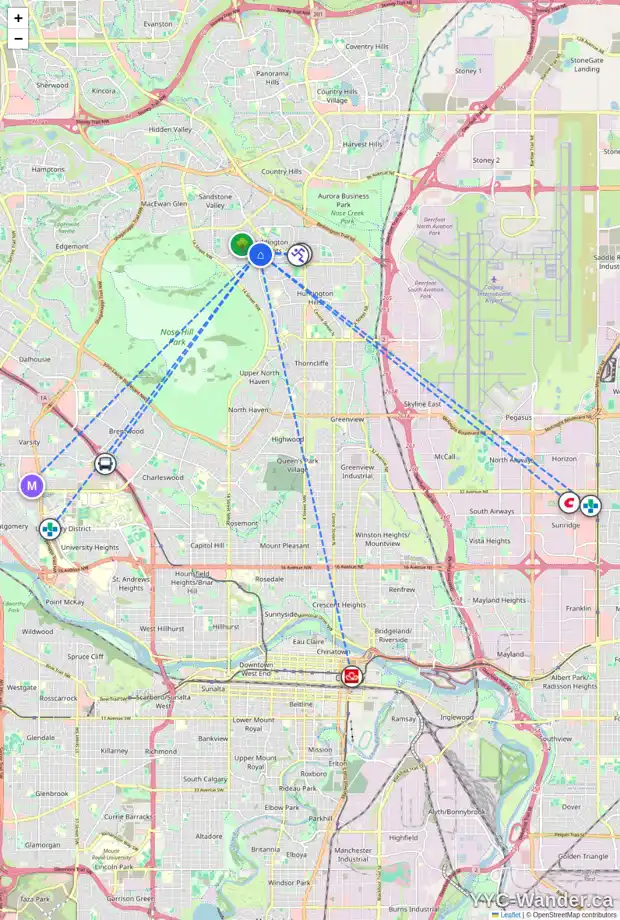 Daily accessibility map for 1064 BERKLEY DR NW, Calgary showing nearby schools, grocery stores, parks, LRT stations and nearby amenities